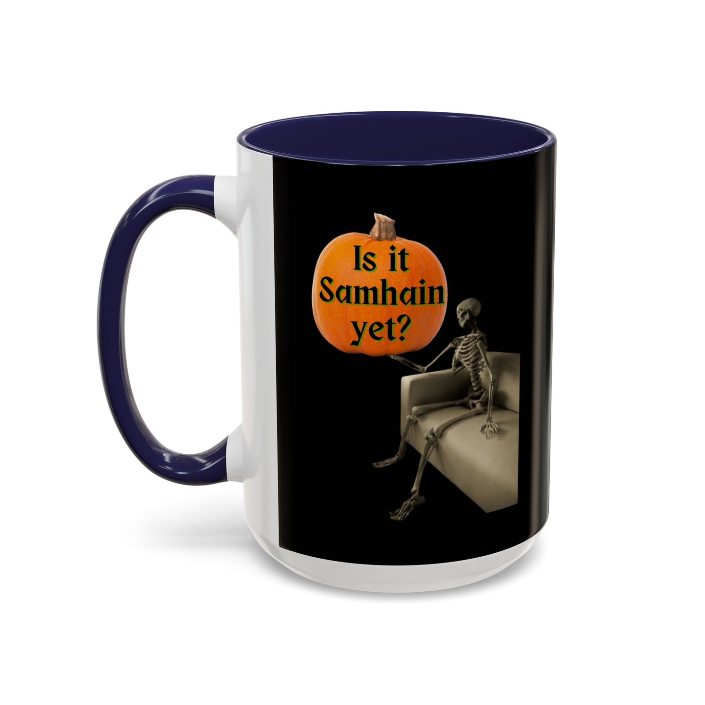 Is it Samhain yet? Skeleton's Pumpkin Black Accent Mug by CreepyCrafts.boo