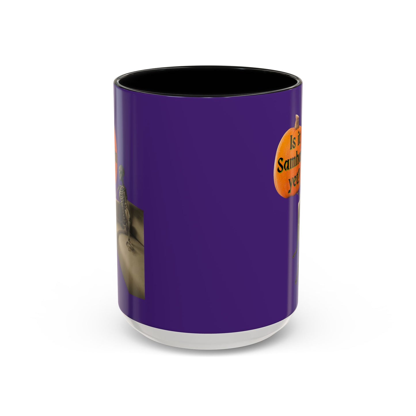 Is it Samhain yet? Skeleton's Pumpkin Purple Accent Mug by CreepyCrafts.boo