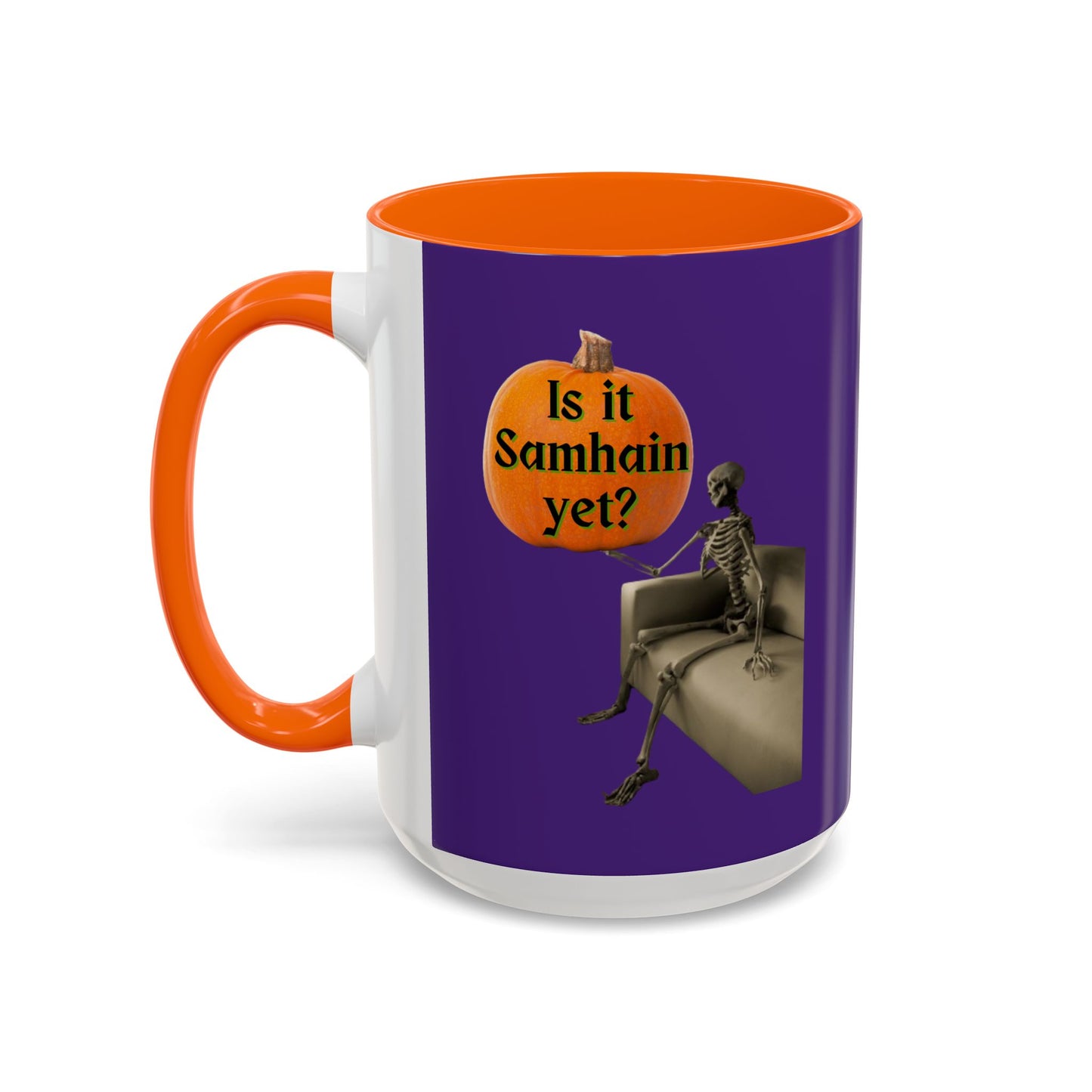 Is it Samhain yet? Skeleton's Pumpkin Purple Accent Mug by CreepyCrafts.boo