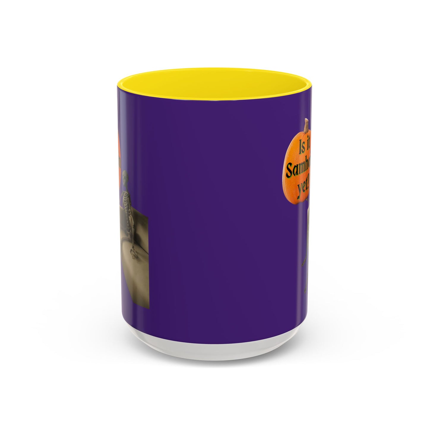 Is it Samhain yet? Skeleton's Pumpkin Purple Accent Mug by CreepyCrafts.boo