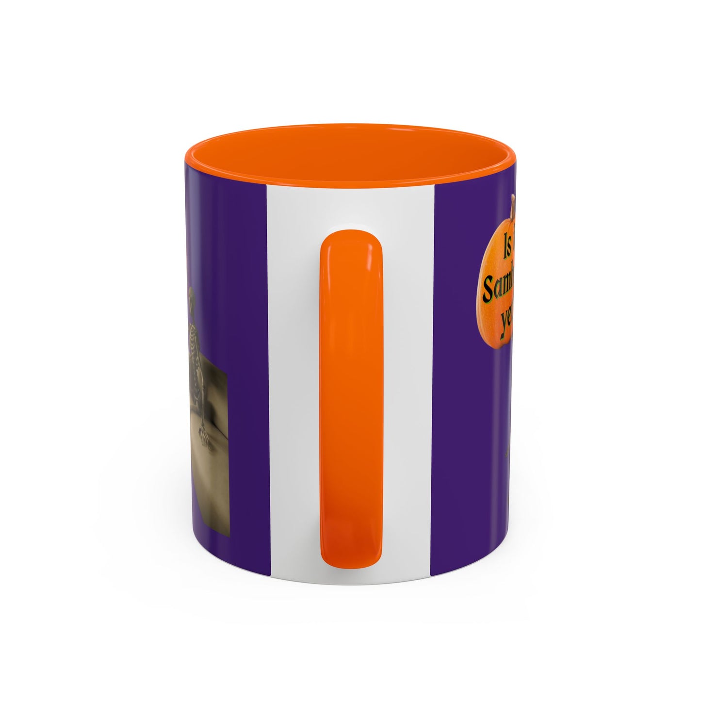 Is it Samhain yet? Skeleton's Pumpkin Purple Accent Mug by CreepyCrafts.boo