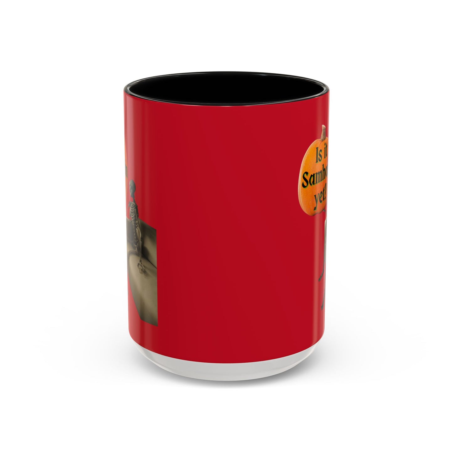 Is it Samhain yet? Skeleton's Pumpkin Red Accent Mug by CreepyCrafts.boo