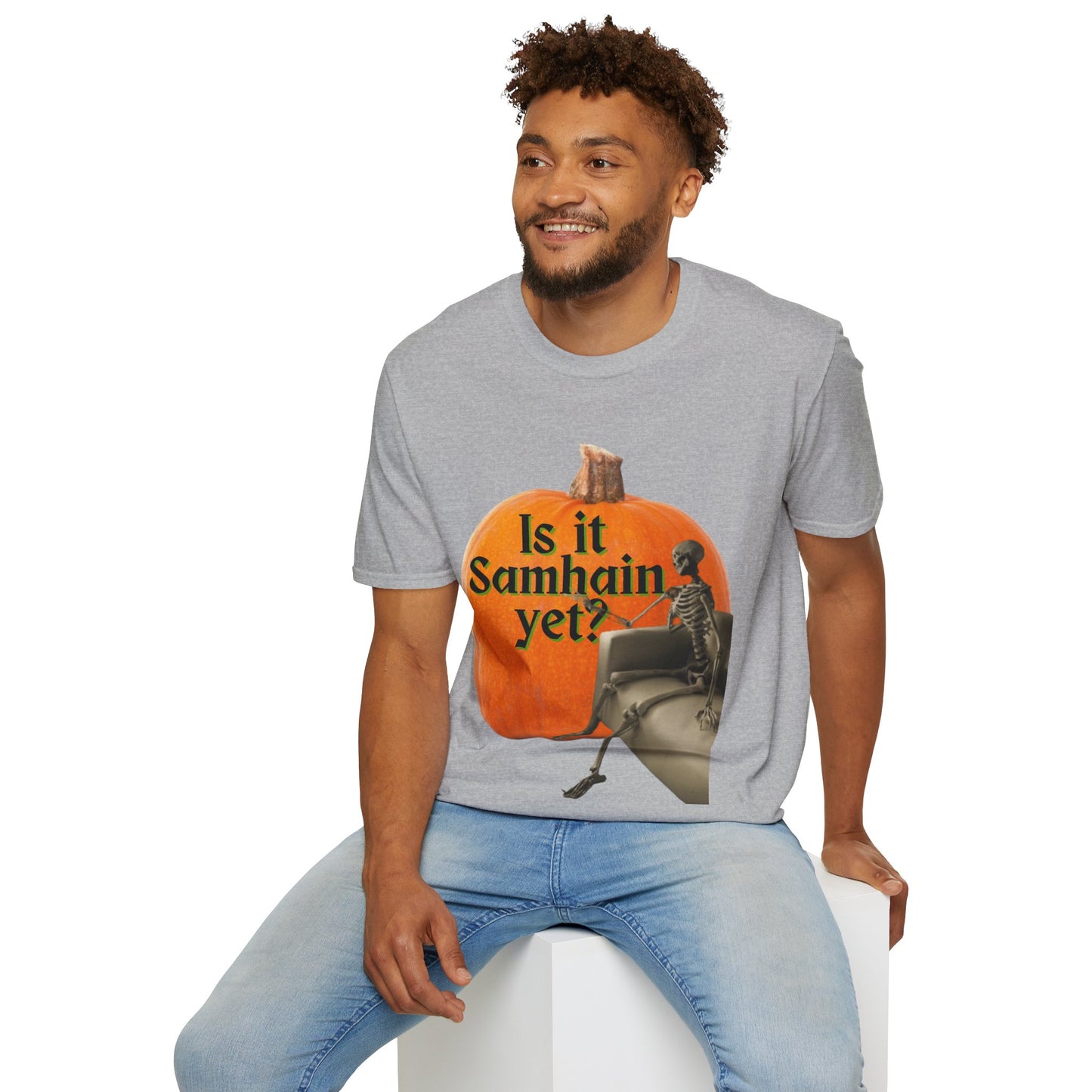 Is It Samhain Yet? Skeleton's Giant Pumpkin Light colors Unisex T-Shirt by CreepyCrafts.boo