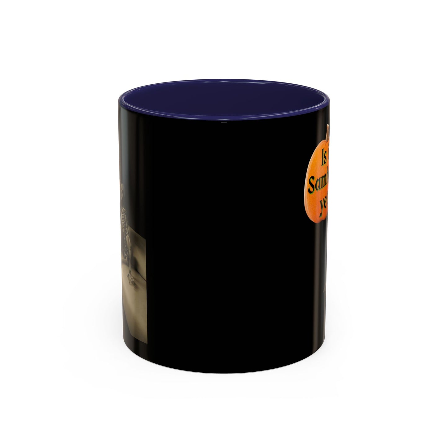 Is it Samhain yet? Skeleton's Pumpkin Black Accent Mug by CreepyCrafts.boo