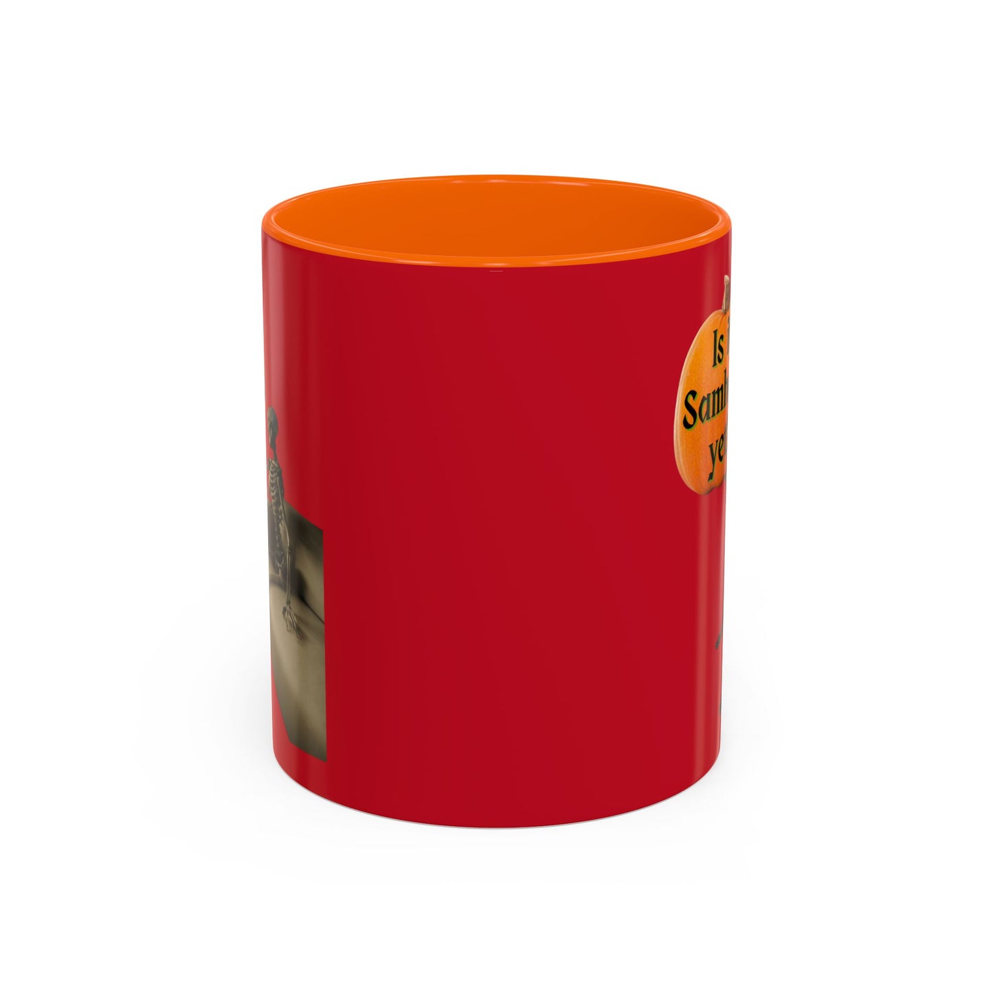 Is it Samhain yet? Skeleton's Pumpkin Red Accent Mug by CreepyCrafts.boo