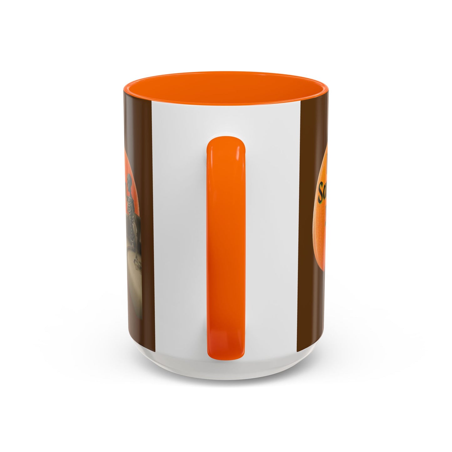 Is It Samhain Yet? Skeleton's Giant Pumpkin Brown Accent Mug by CreepyCrafts.boo