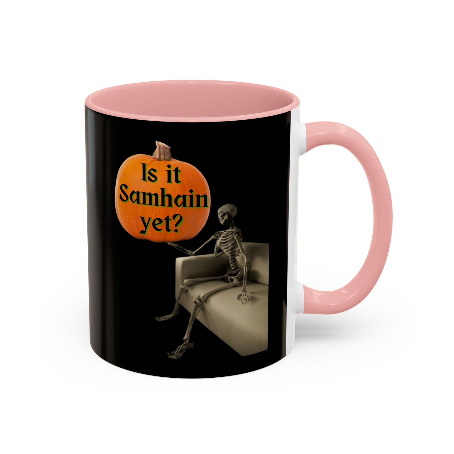 Is it Samhain yet? Skeleton's Pumpkin Black Accent Mug by CreepyCrafts.boo