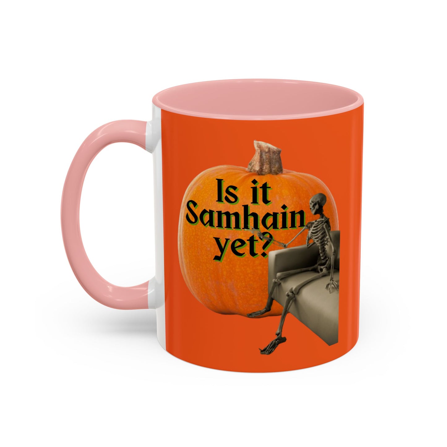 Is It Samhain Yet? Skeleton's Giant Pumpkin Orange Accent Mug by CreepyCrafts.boo