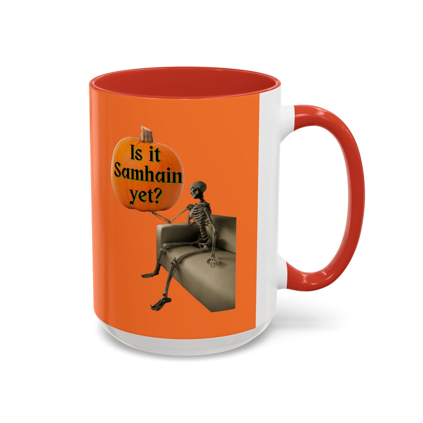 Is it Samhain yet? Skeleton's Pumpkin Orange Accent Mug by CreepyCrafts.boo
