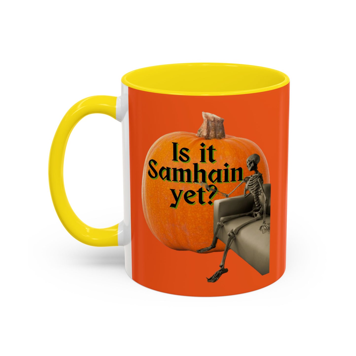 Is It Samhain Yet? Skeleton's Giant Pumpkin Orange Accent Mug by CreepyCrafts.boo