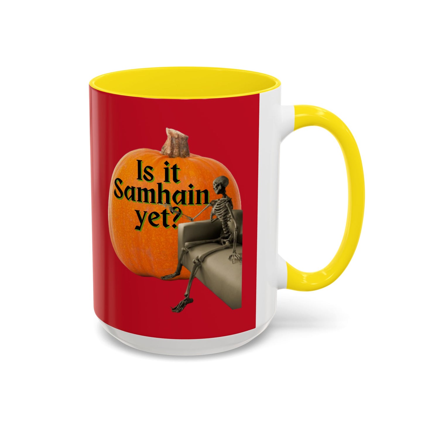 Is It Samhain Yet? Skeleton's Giant Pumpkin Red Accent Mug by CreepyCrafts.boo