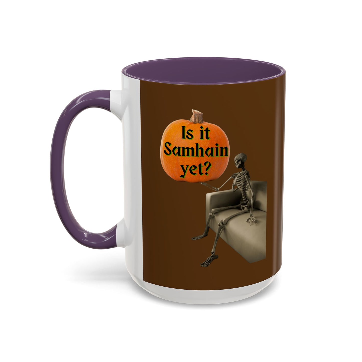 Is it Samhain yet? Skeleton's Pumpkin Brown Accent Mug by CreepyCrafts.boo