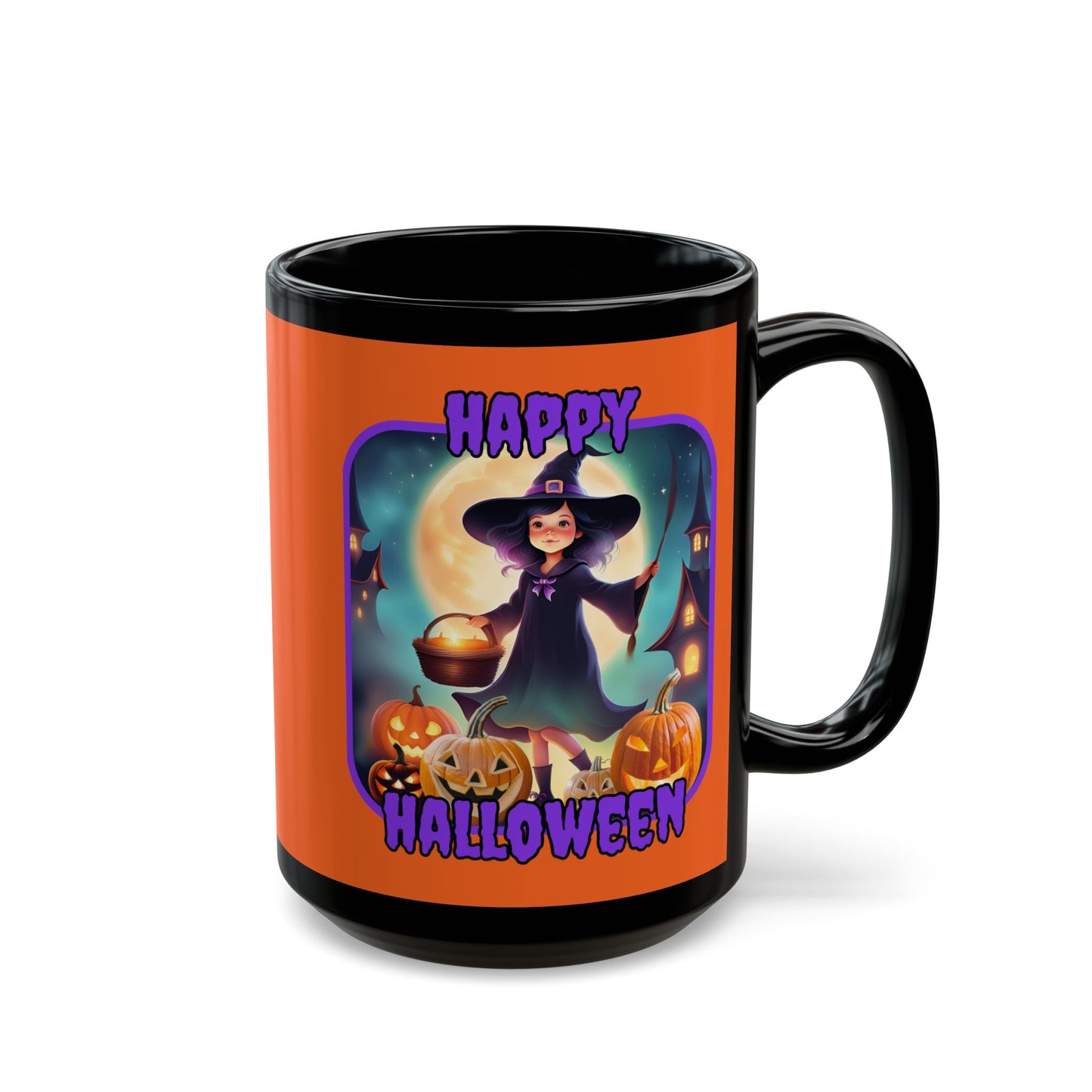 Happy Halloween Little Witch Purple font Orange Mug by CreepyCrafts.boo