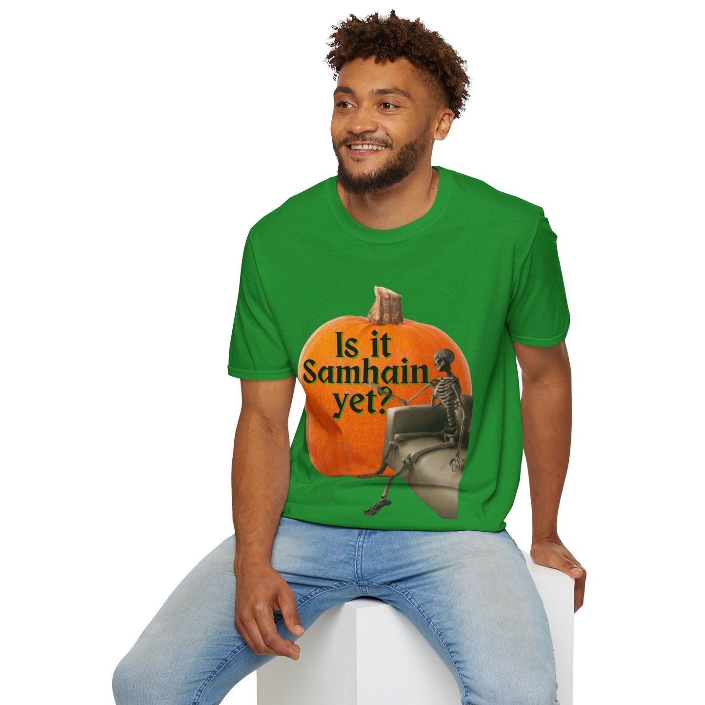 Is It Samhain Yet? Skeleton's Giant Pumpkin Dark colors Unisex T-Shirt by CreepyCrafts.boo