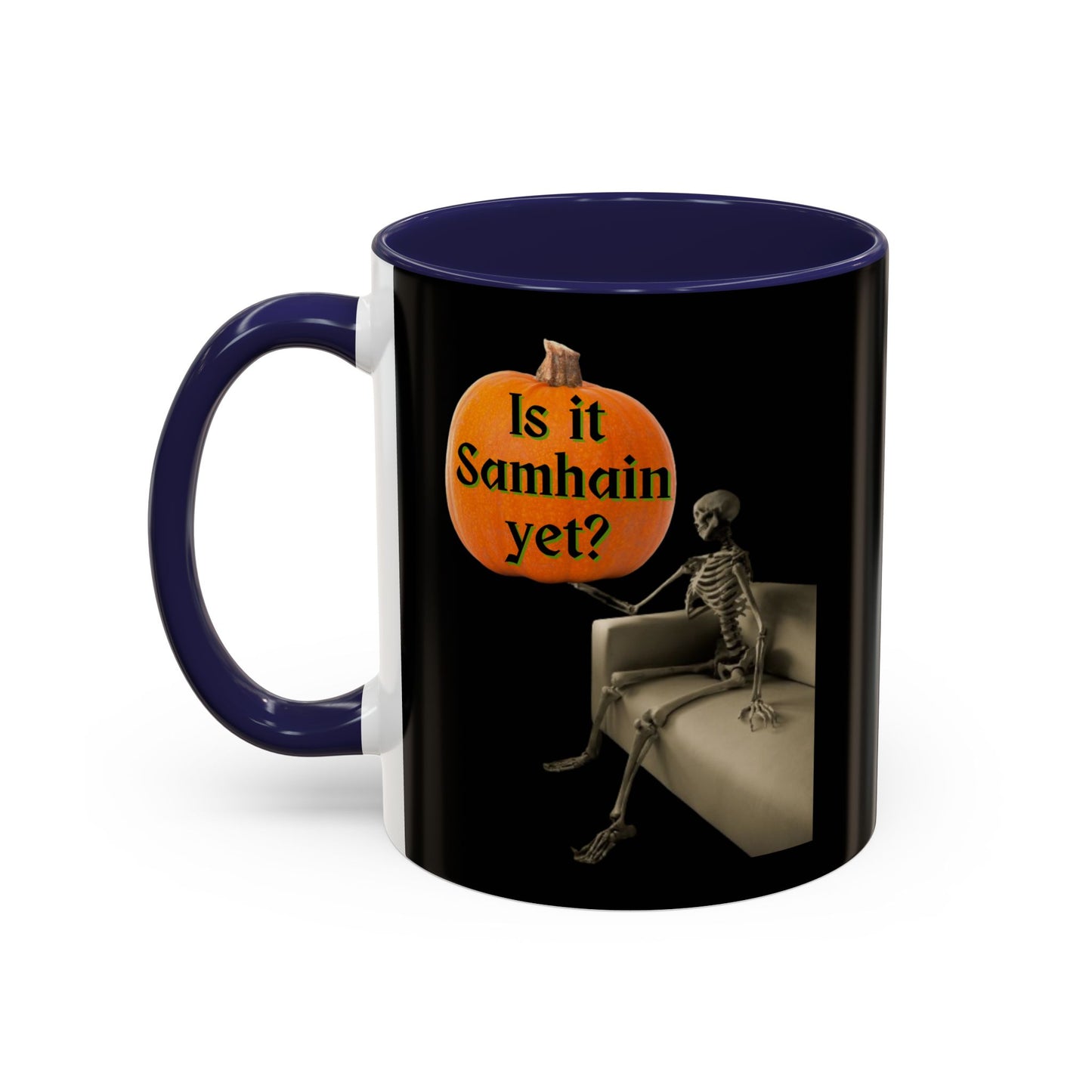 Is it Samhain yet? Skeleton's Pumpkin Black Accent Mug by CreepyCrafts.boo