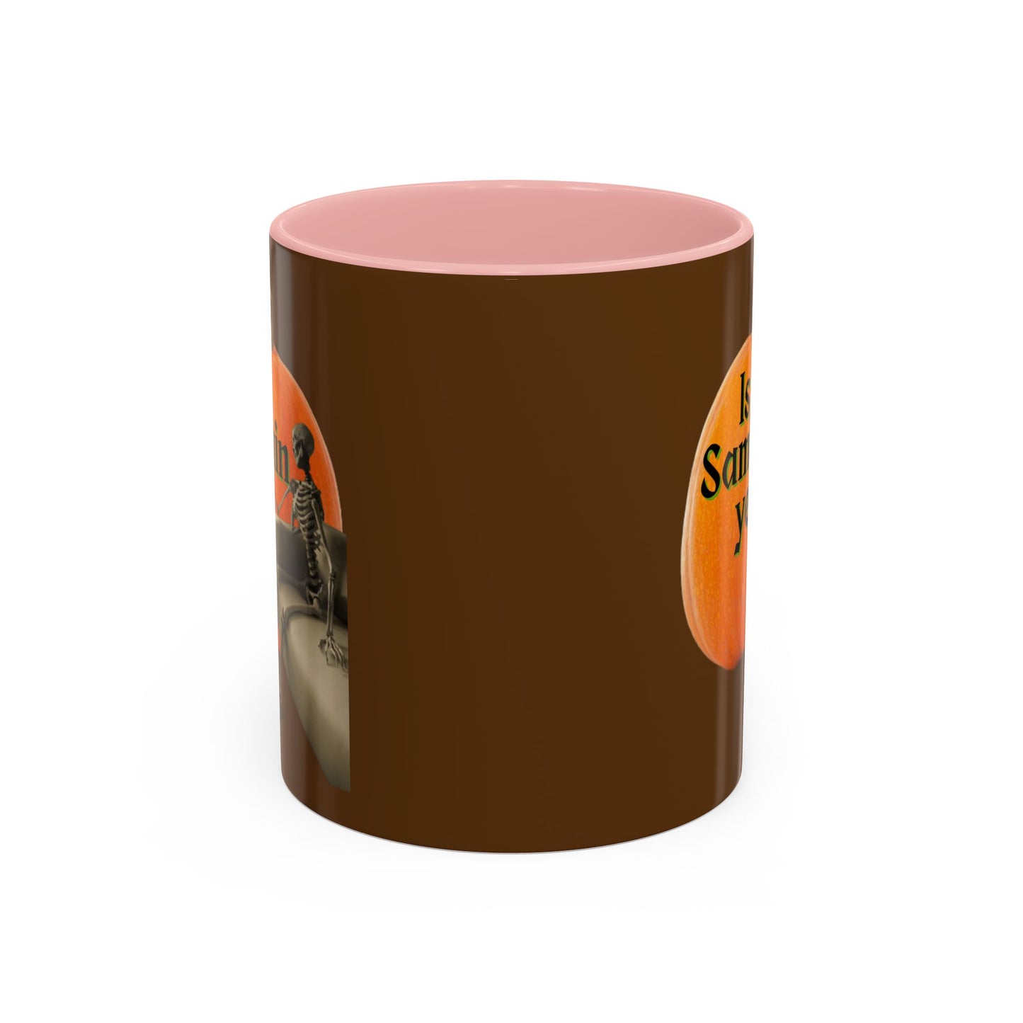 Is It Samhain Yet? Skeleton's Giant Pumpkin Brown Accent Mug by CreepyCrafts.boo