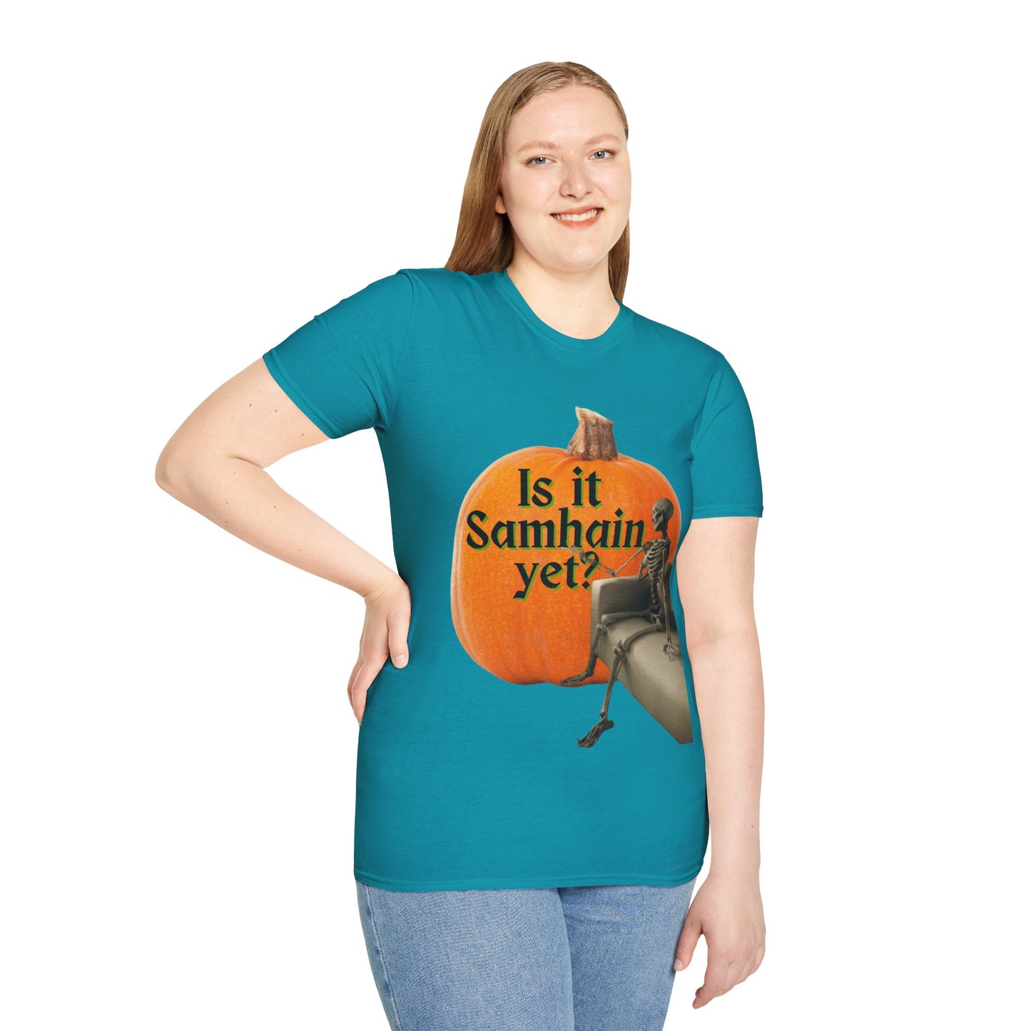 Is It Samhain Yet? Skeleton's Giant Pumpkin Dark colors Unisex T-Shirt by CreepyCrafts.boo