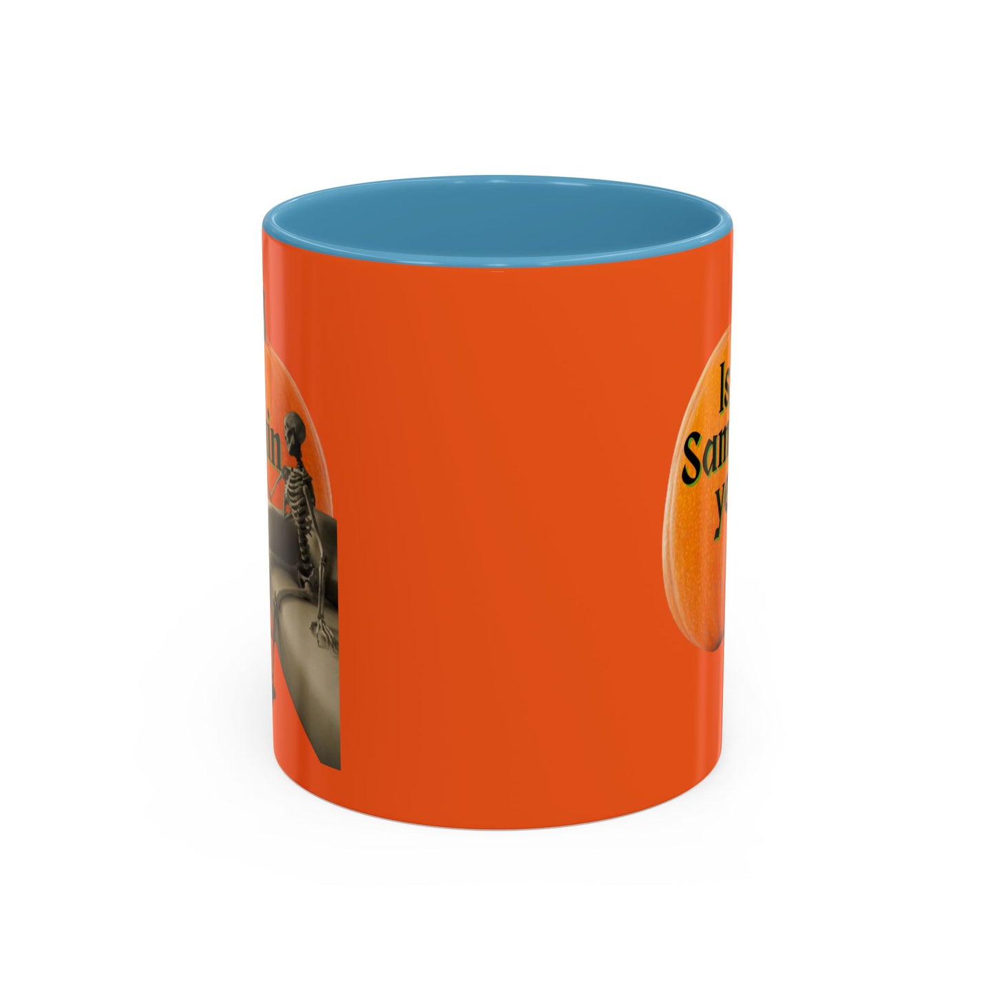 Is It Samhain Yet? Skeleton's Giant Pumpkin Orange Accent Mug by CreepyCrafts.boo