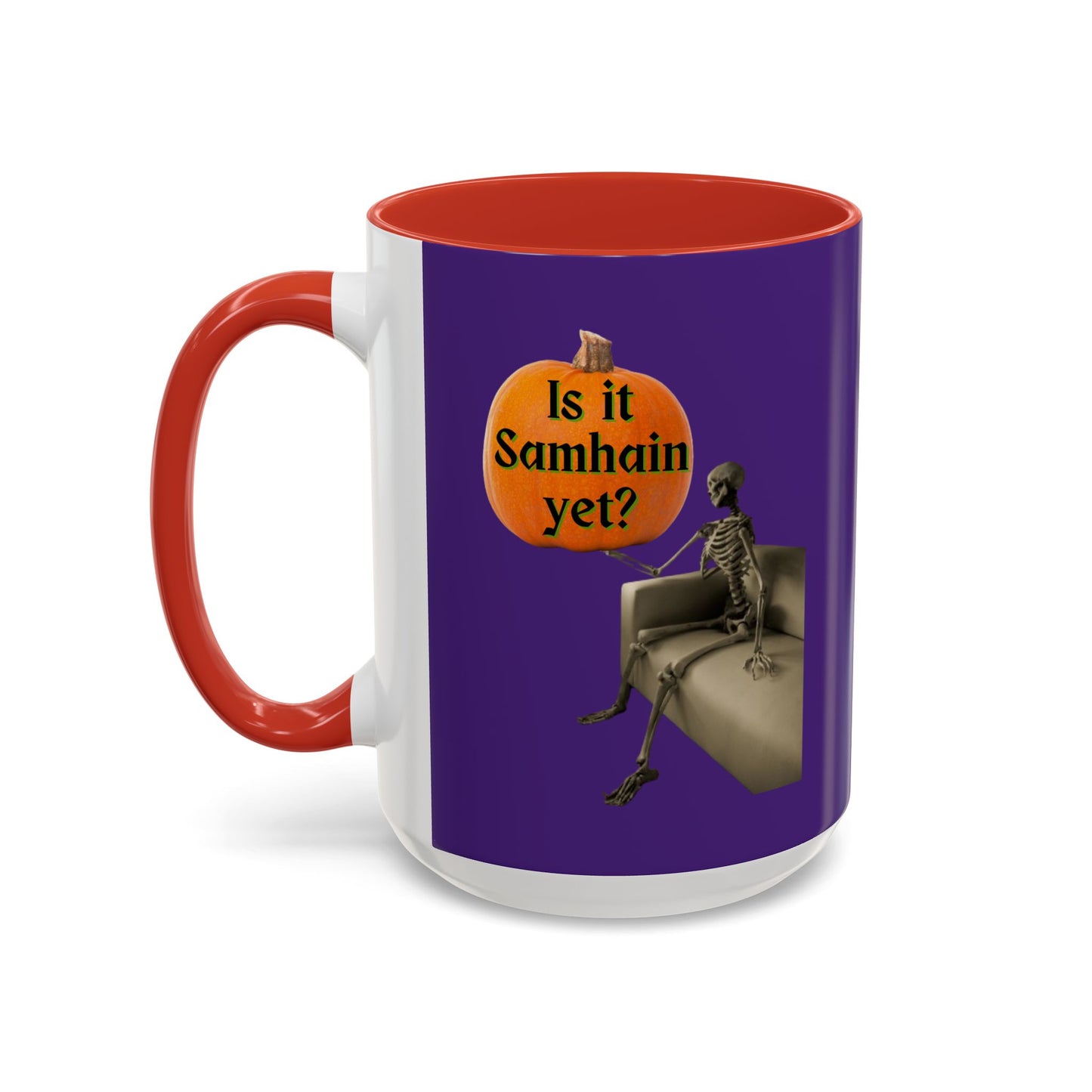 Is it Samhain yet? Skeleton's Pumpkin Purple Accent Mug by CreepyCrafts.boo