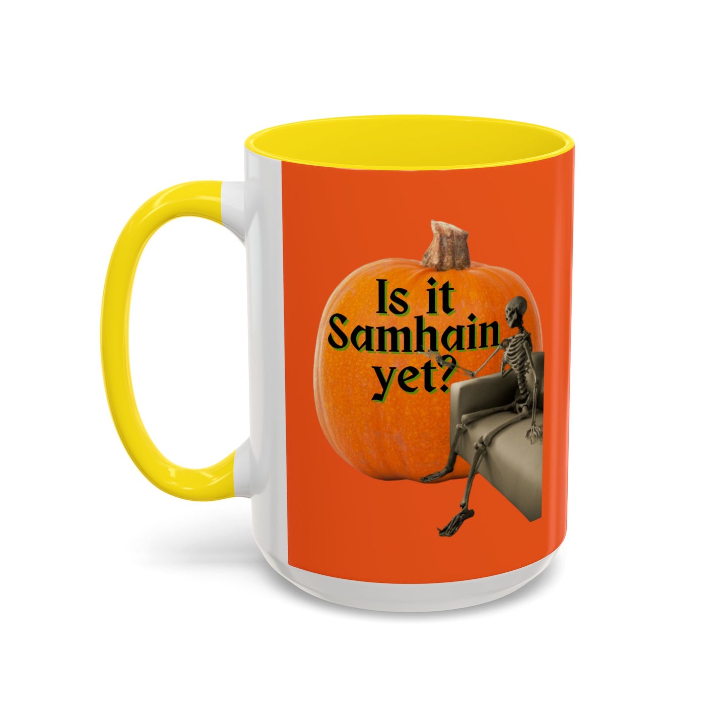 Is It Samhain Yet? Skeleton's Giant Pumpkin Orange Accent Mug by CreepyCrafts.boo