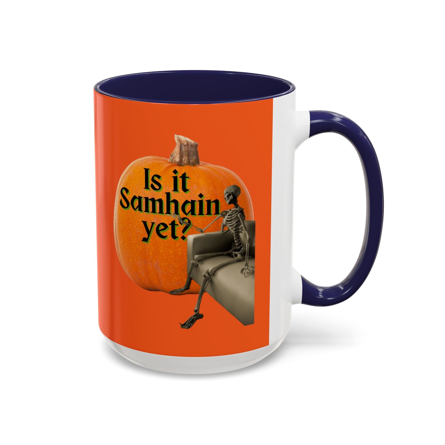 Is It Samhain Yet? Skeleton's Giant Pumpkin Orange Accent Mug by CreepyCrafts.boo