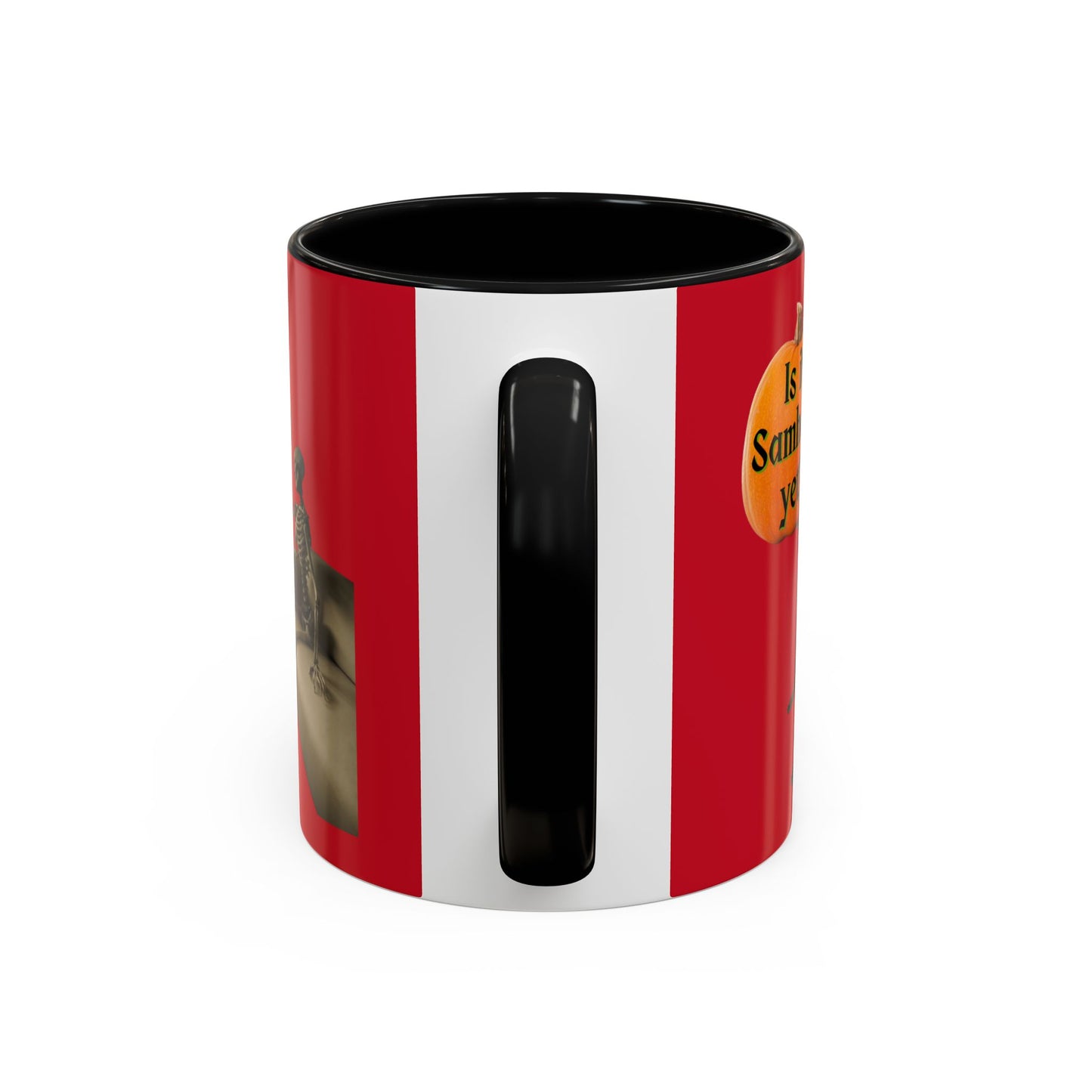 Is it Samhain yet? Skeleton's Pumpkin Red Accent Mug by CreepyCrafts.boo