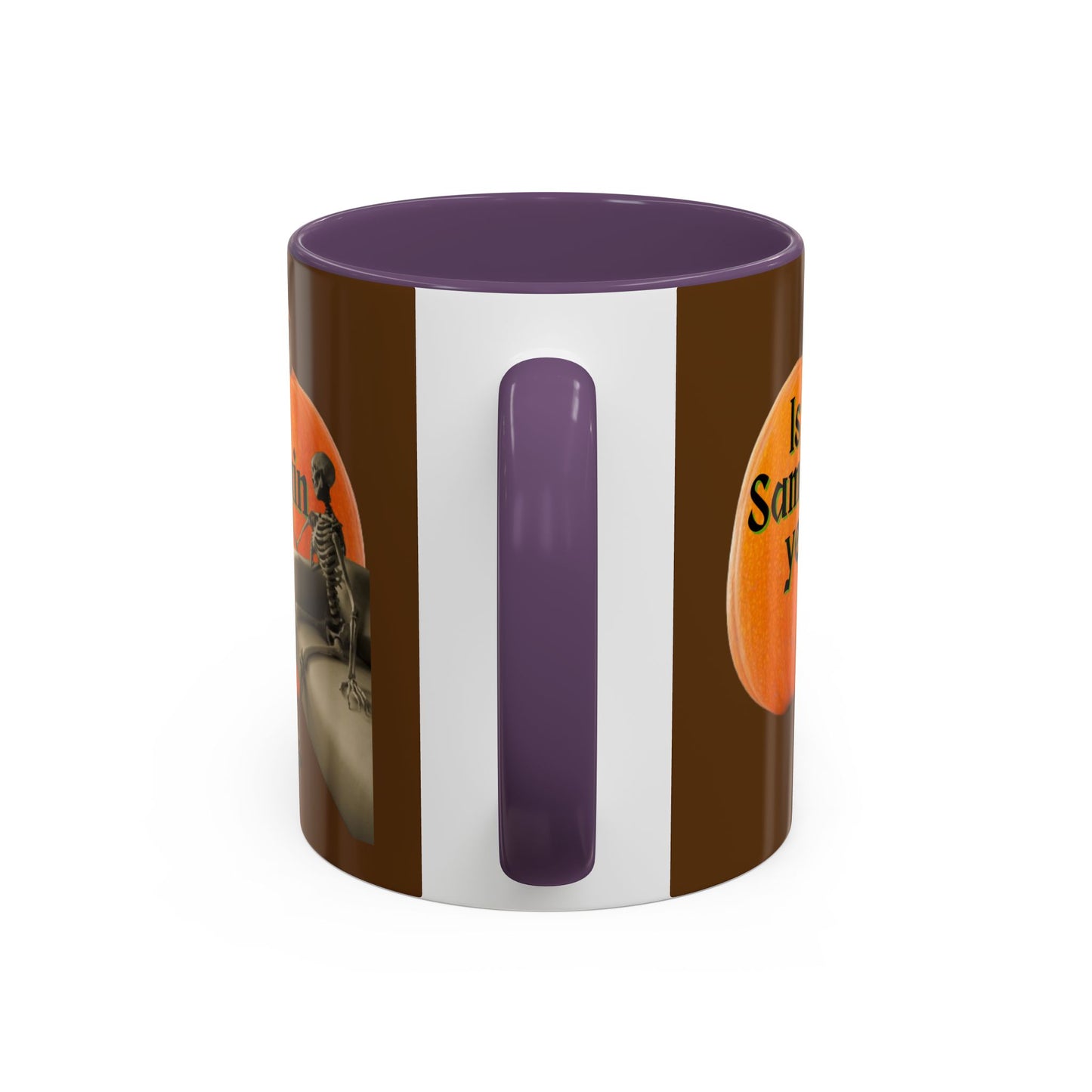 Is It Samhain Yet? Skeleton's Giant Pumpkin Brown Accent Mug by CreepyCrafts.boo