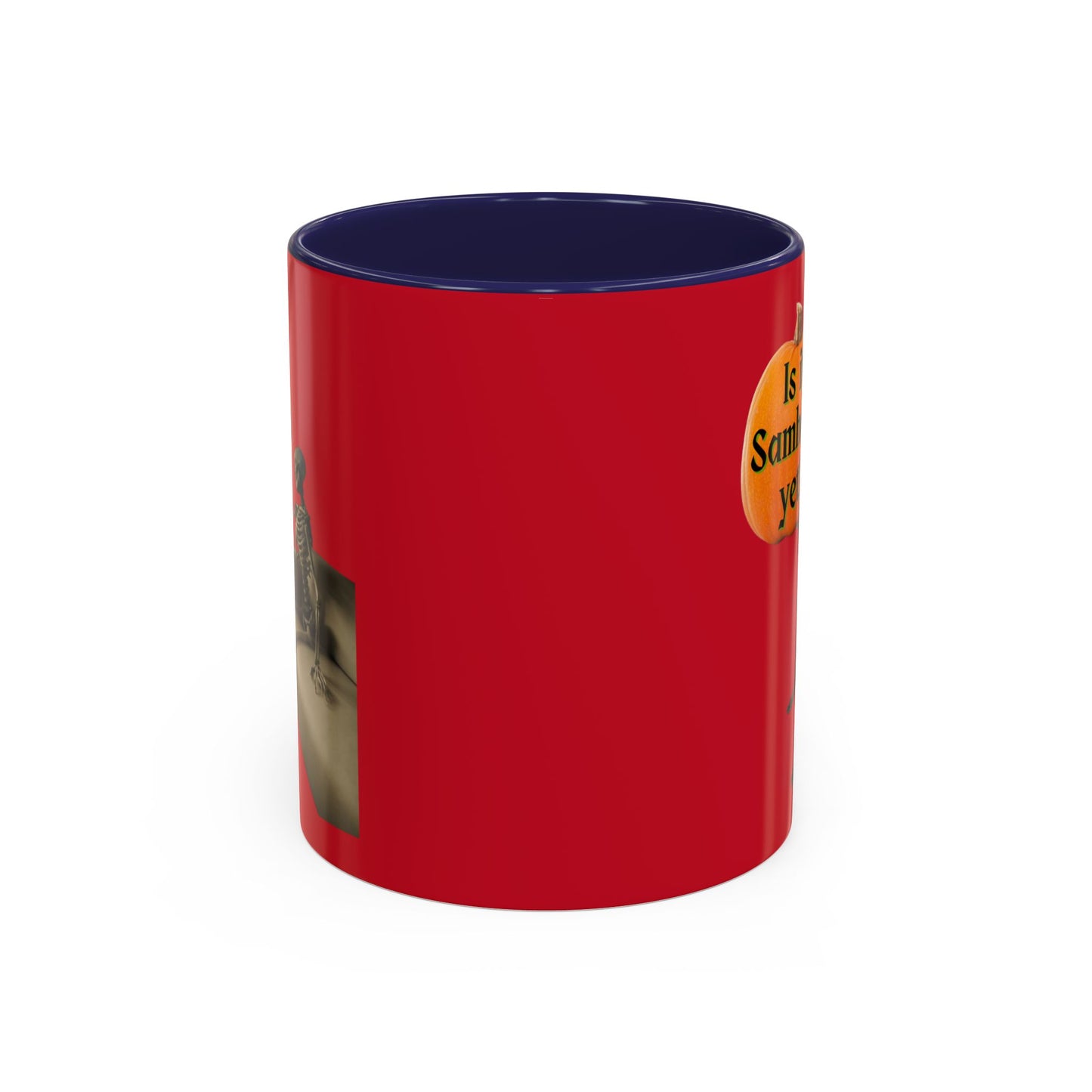 Is it Samhain yet? Skeleton's Pumpkin Red Accent Mug by CreepyCrafts.boo