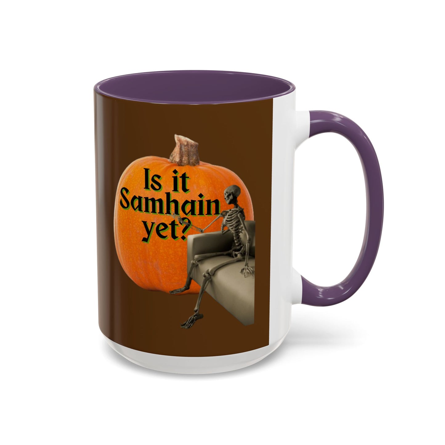 Is It Samhain Yet? Skeleton's Giant Pumpkin Brown Accent Mug by CreepyCrafts.boo