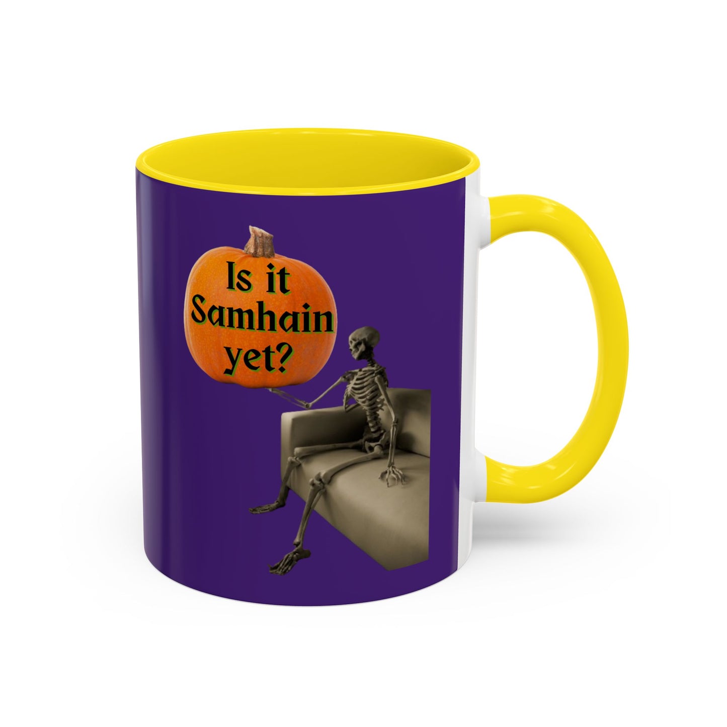 Is it Samhain yet? Skeleton's Pumpkin Purple Accent Mug by CreepyCrafts.boo