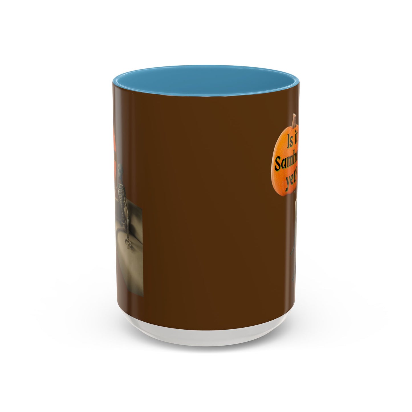 Is it Samhain yet? Skeleton's Pumpkin Brown Accent Mug by CreepyCrafts.boo