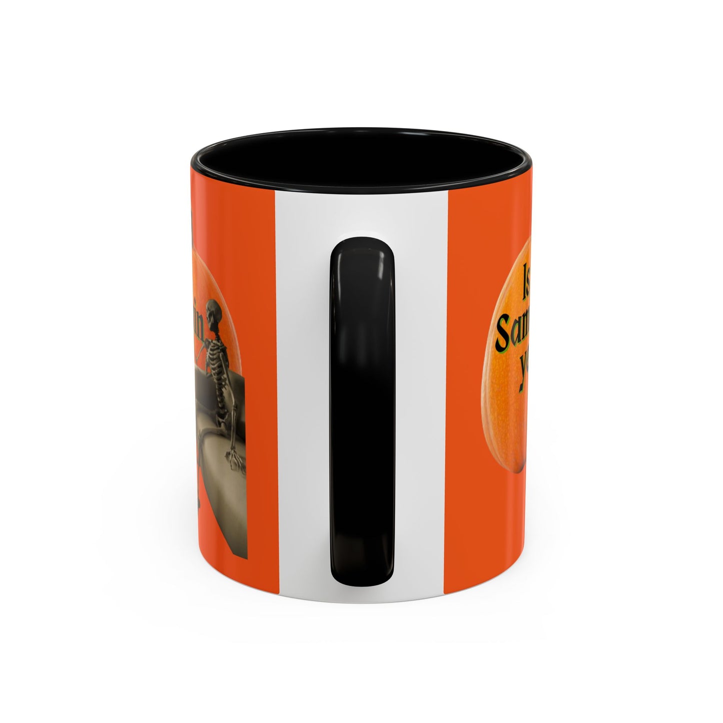 Is It Samhain Yet? Skeleton's Giant Pumpkin Orange Accent Mug by CreepyCrafts.boo