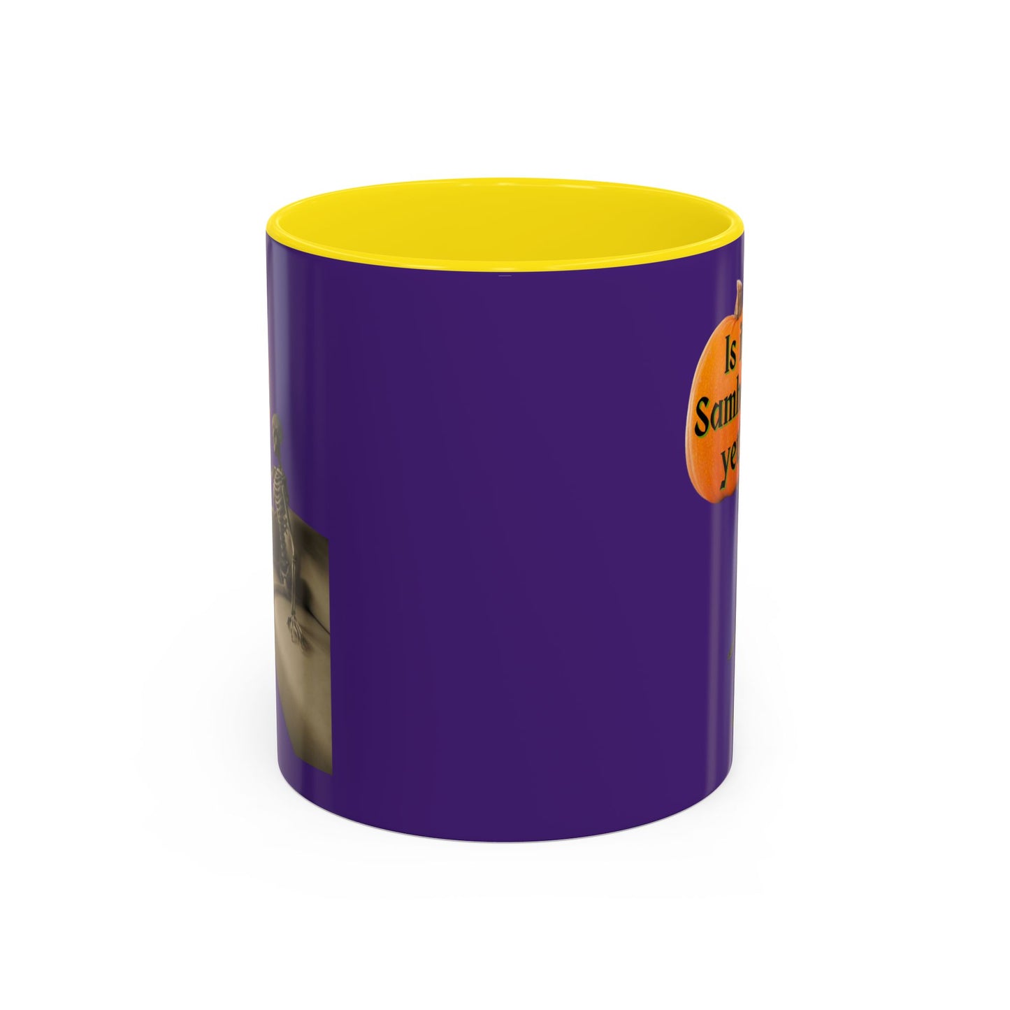 Is it Samhain yet? Skeleton's Pumpkin Purple Accent Mug by CreepyCrafts.boo