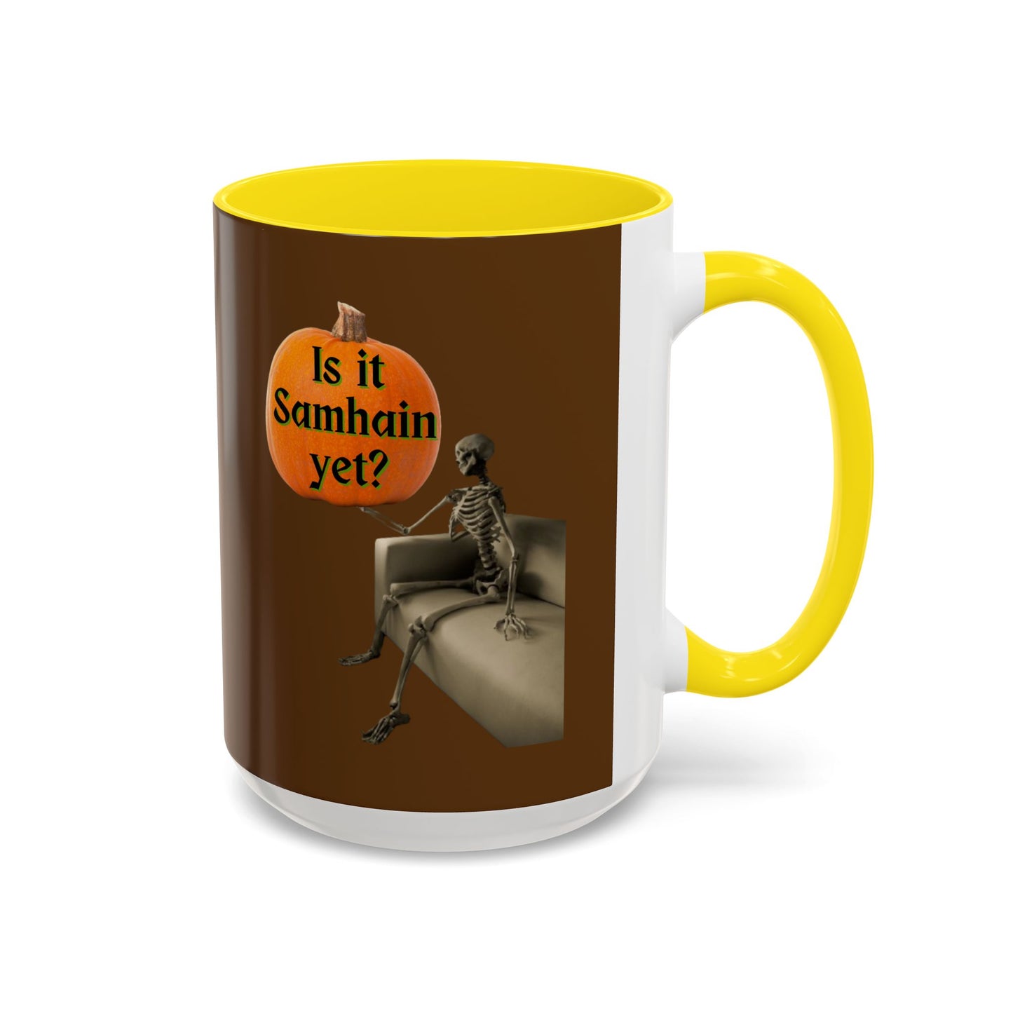Is it Samhain yet? Skeleton's Pumpkin Brown Accent Mug by CreepyCrafts.boo