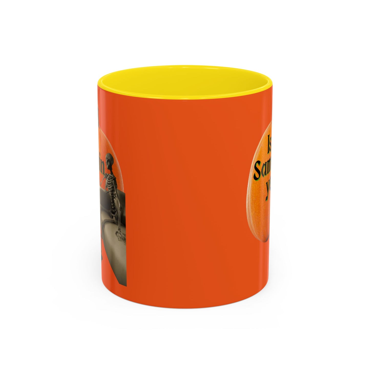 Is It Samhain Yet? Skeleton's Giant Pumpkin Orange Accent Mug by CreepyCrafts.boo