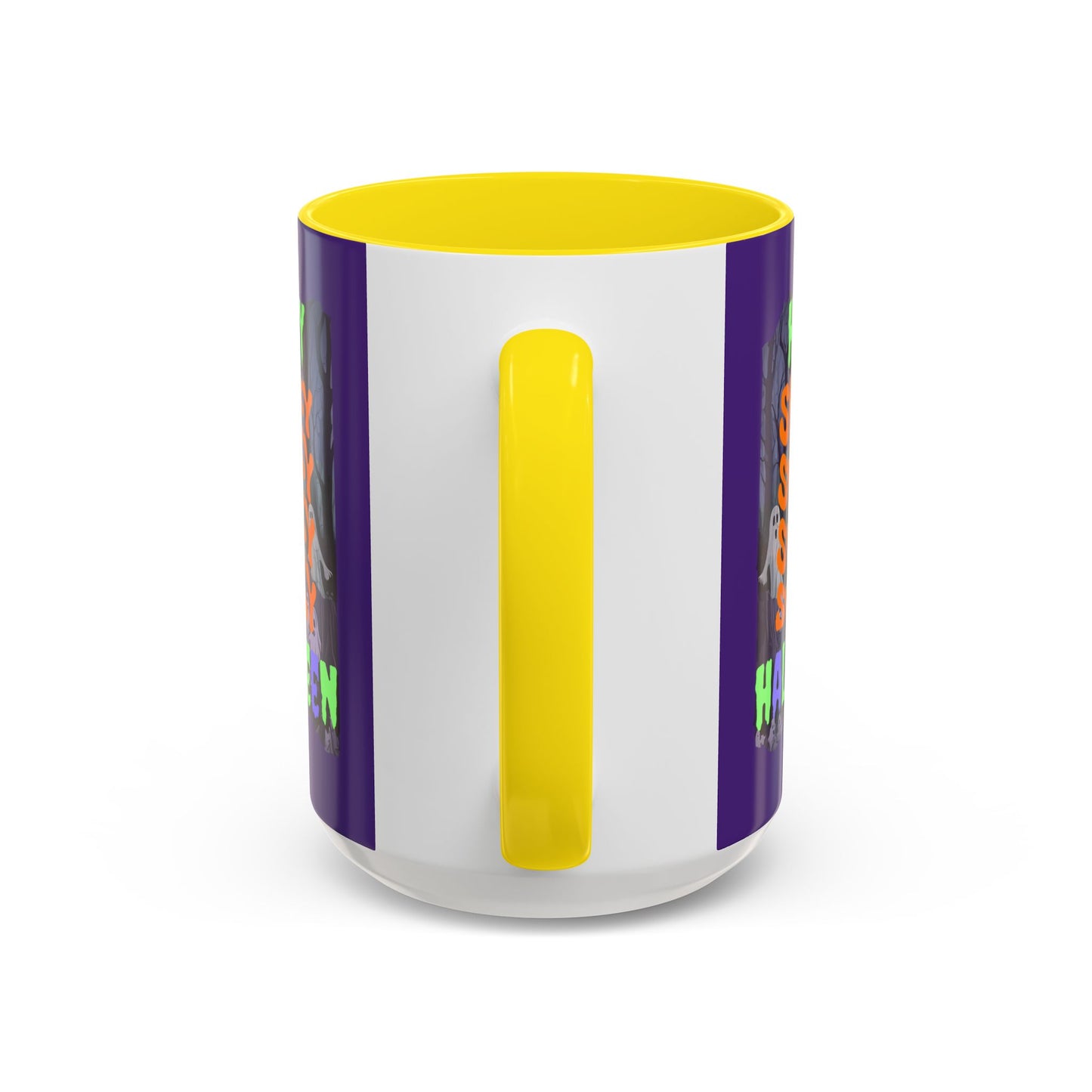 Spooky Happy Halloween Ghost Mixed font Purple Accent Mug by CreepyCrafts.boo