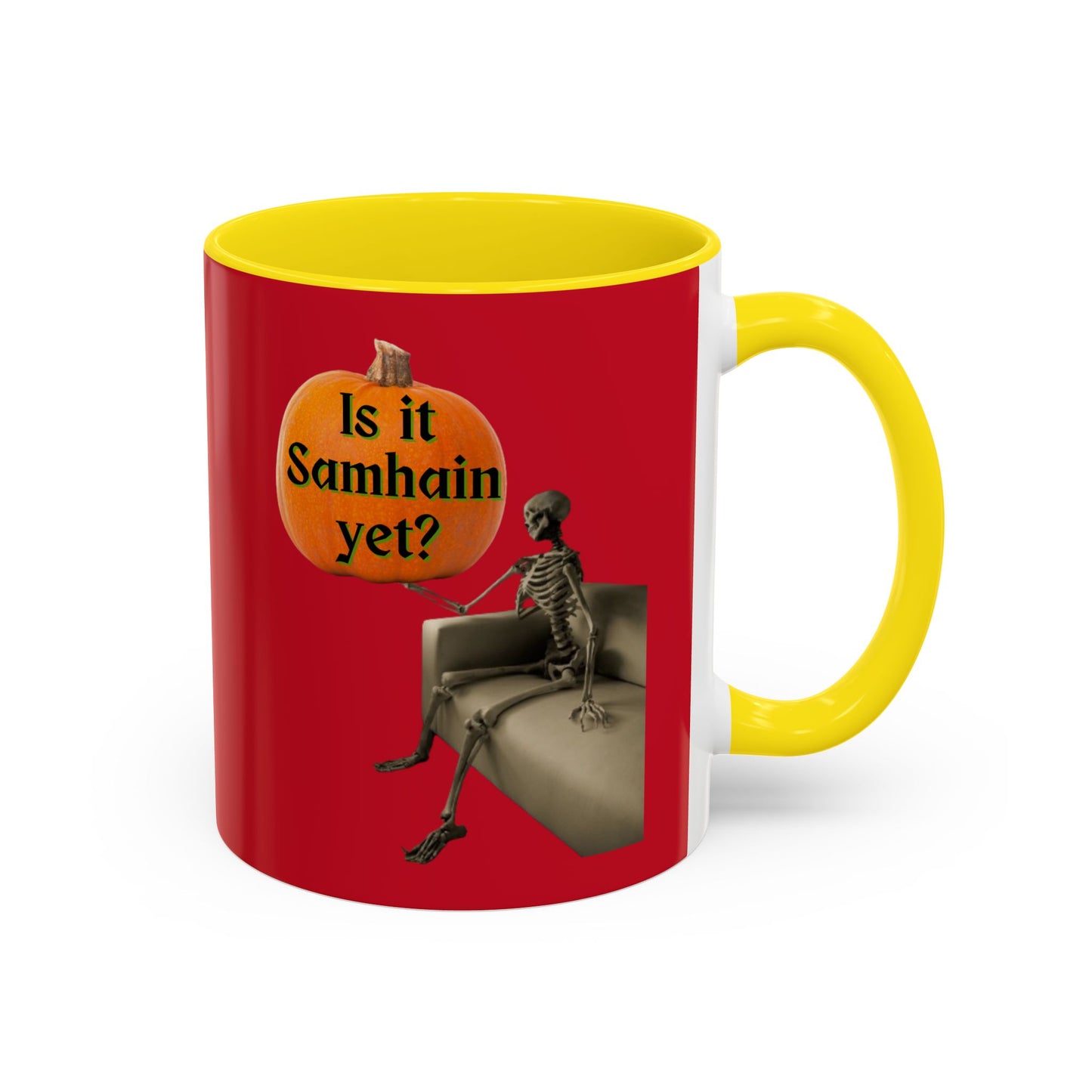 Is it Samhain yet? Skeleton's Pumpkin Red Accent Mug by CreepyCrafts.boo