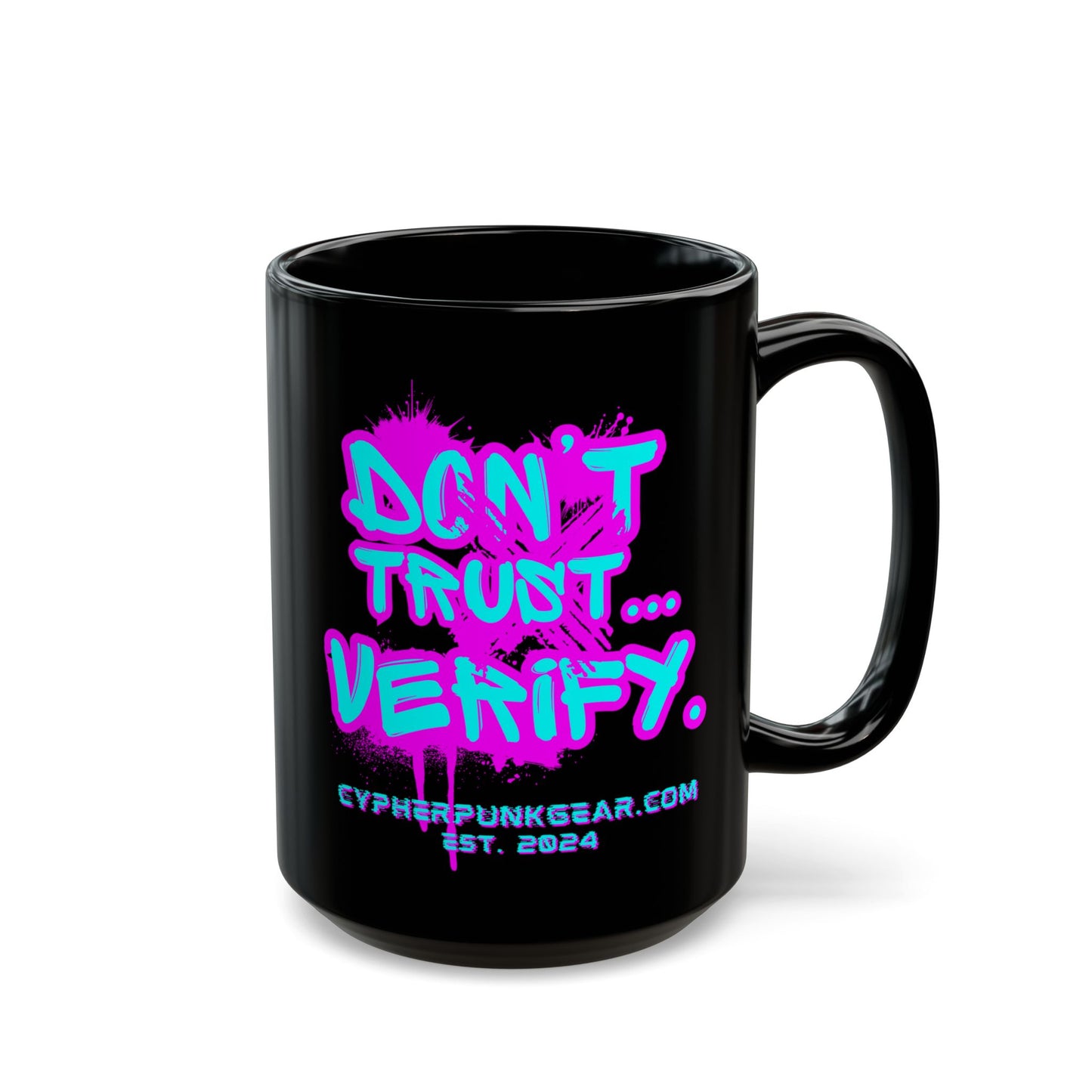 Don't Trust...Verify. Black Mug by cypherpunkgear.com