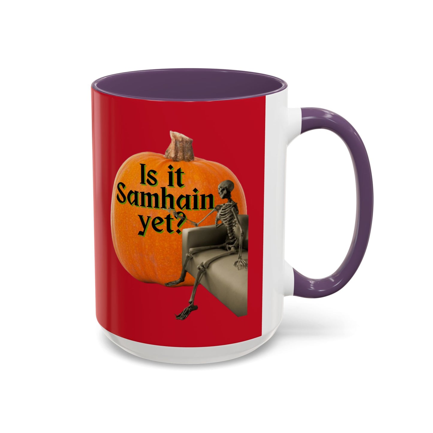 Is It Samhain Yet? Skeleton's Giant Pumpkin Red Accent Mug by CreepyCrafts.boo