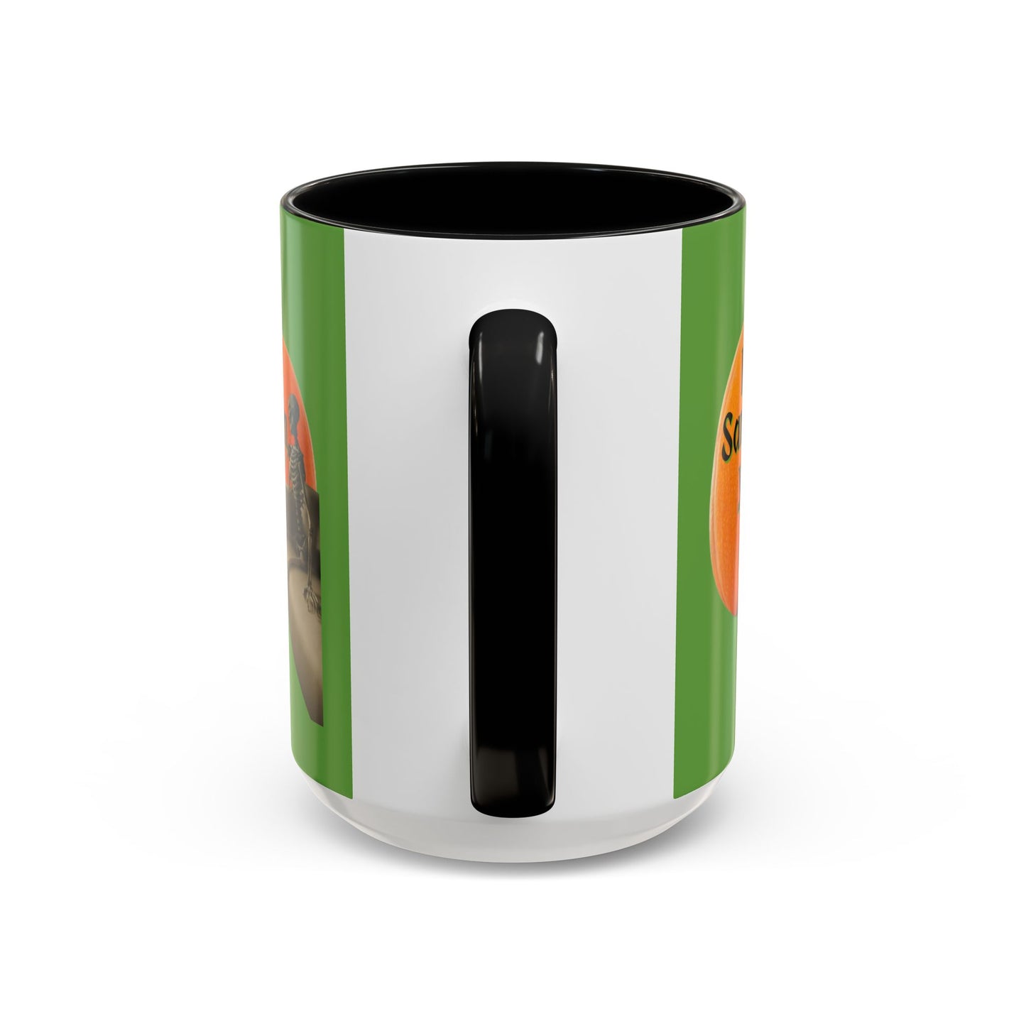 Is It Samhain Yet? Skeleton's Giant Pumpkin Green Accent Mug by CreepyCrafts.boo