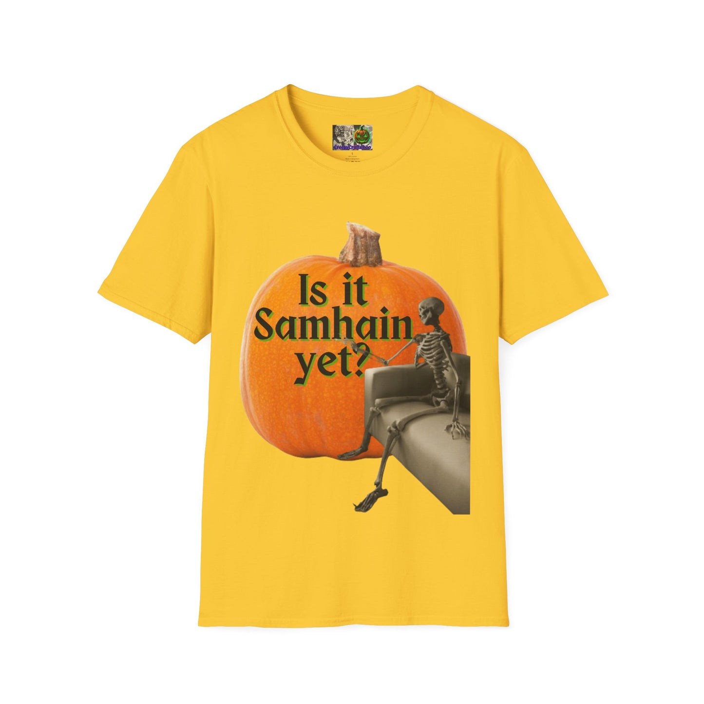 Is It Samhain Yet? Skeleton's Giant Pumpkin Light colors Unisex T-Shirt by CreepyCrafts.boo