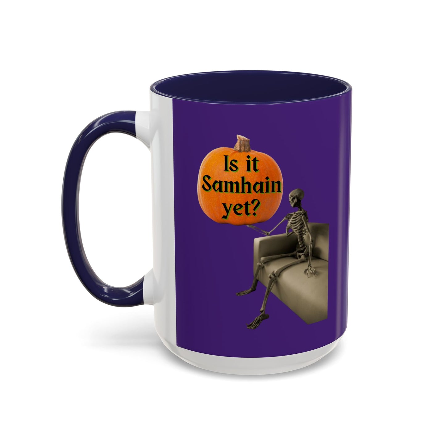 Is it Samhain yet? Skeleton's Pumpkin Purple Accent Mug by CreepyCrafts.boo