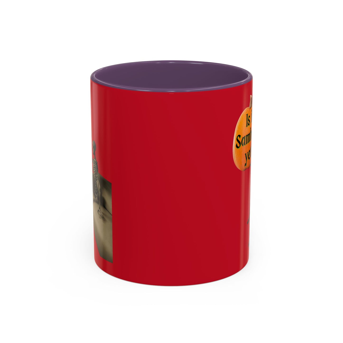 Is it Samhain yet? Skeleton's Pumpkin Red Accent Mug by CreepyCrafts.boo