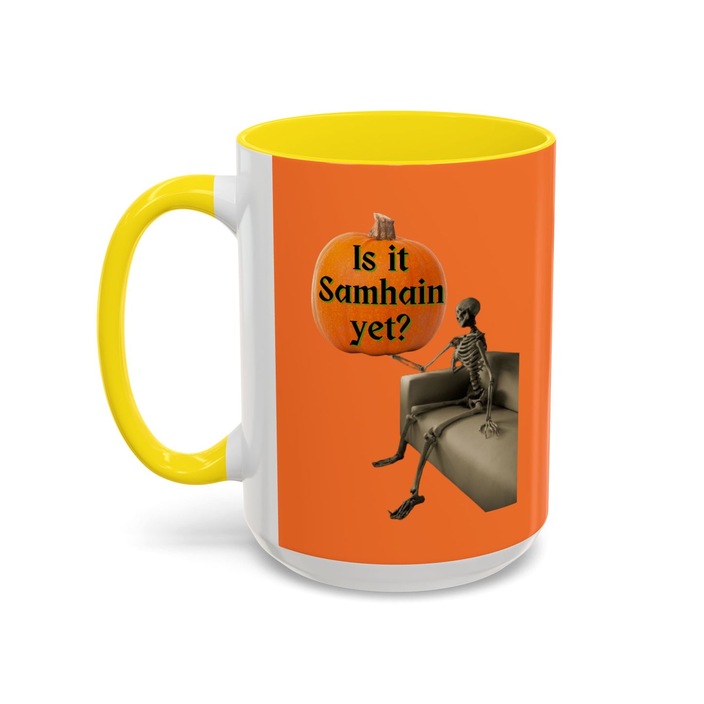 Is it Samhain yet? Skeleton's Pumpkin Orange Accent Mug by CreepyCrafts.boo