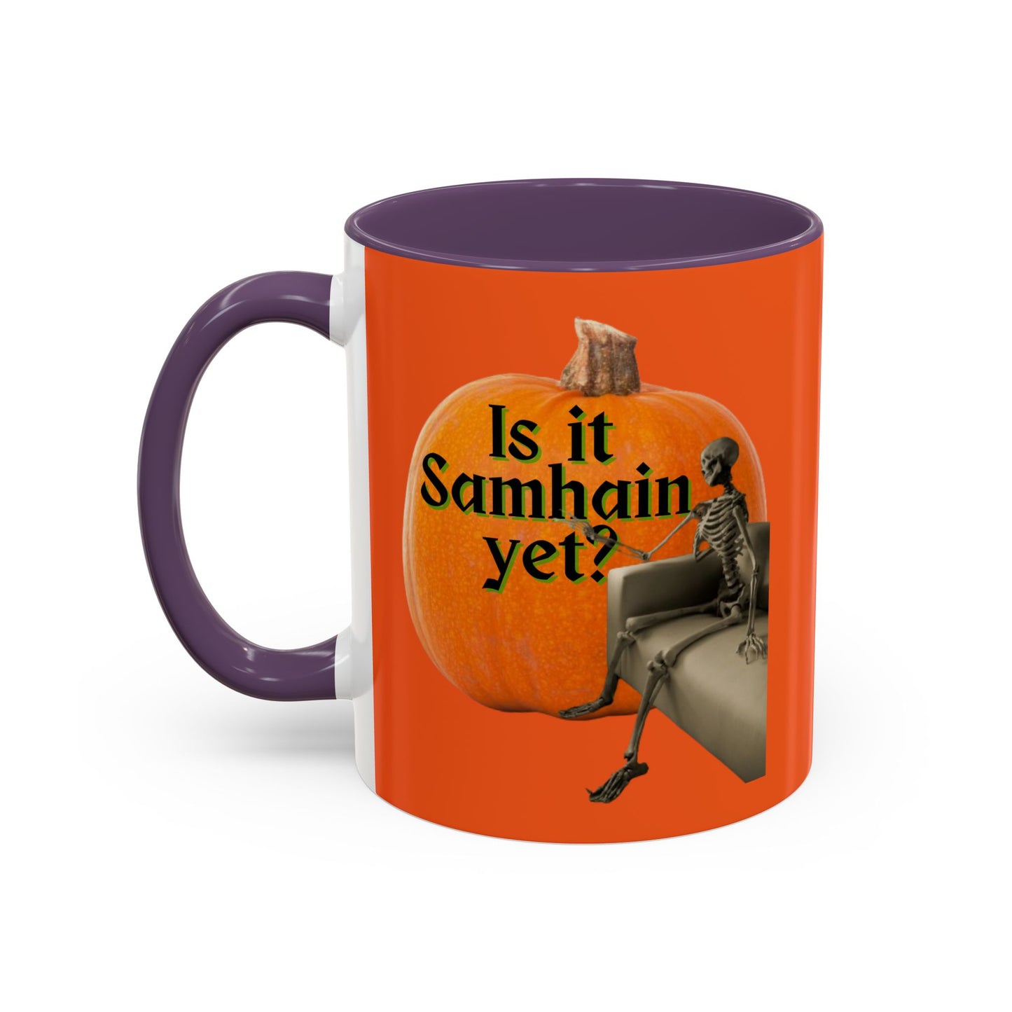 Is It Samhain Yet? Skeleton's Giant Pumpkin Orange Accent Mug by CreepyCrafts.boo
