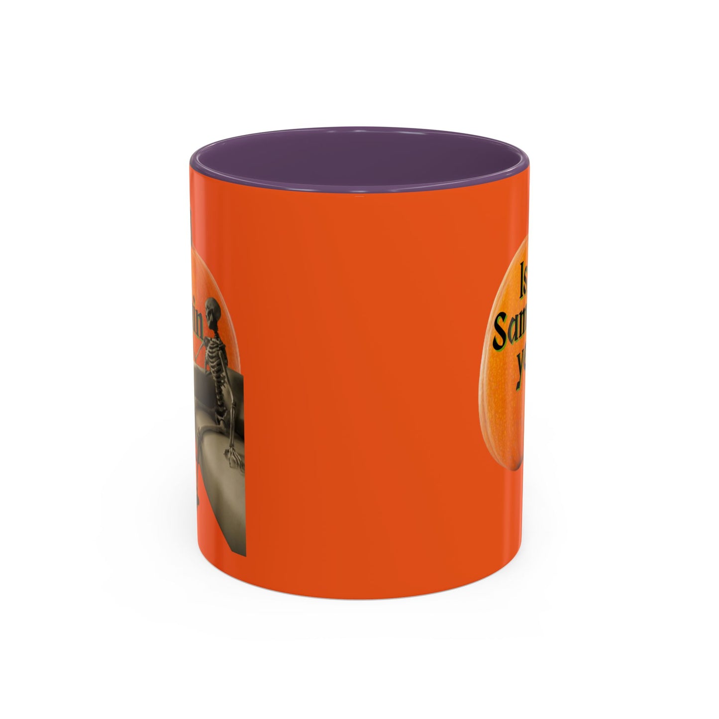 Is It Samhain Yet? Skeleton's Giant Pumpkin Orange Accent Mug by CreepyCrafts.boo