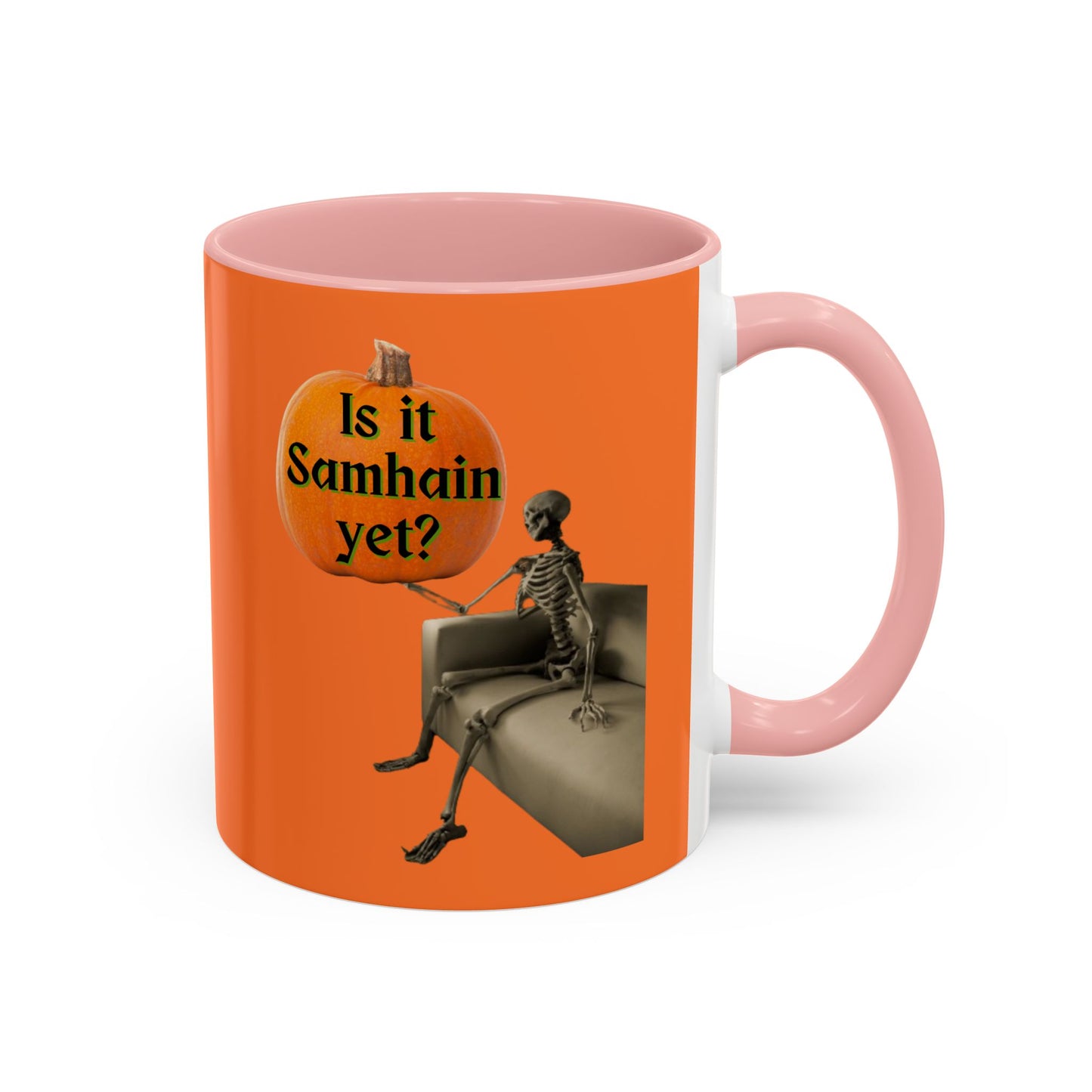 Is it Samhain yet? Skeleton's Pumpkin Orange Accent Mug by CreepyCrafts.boo