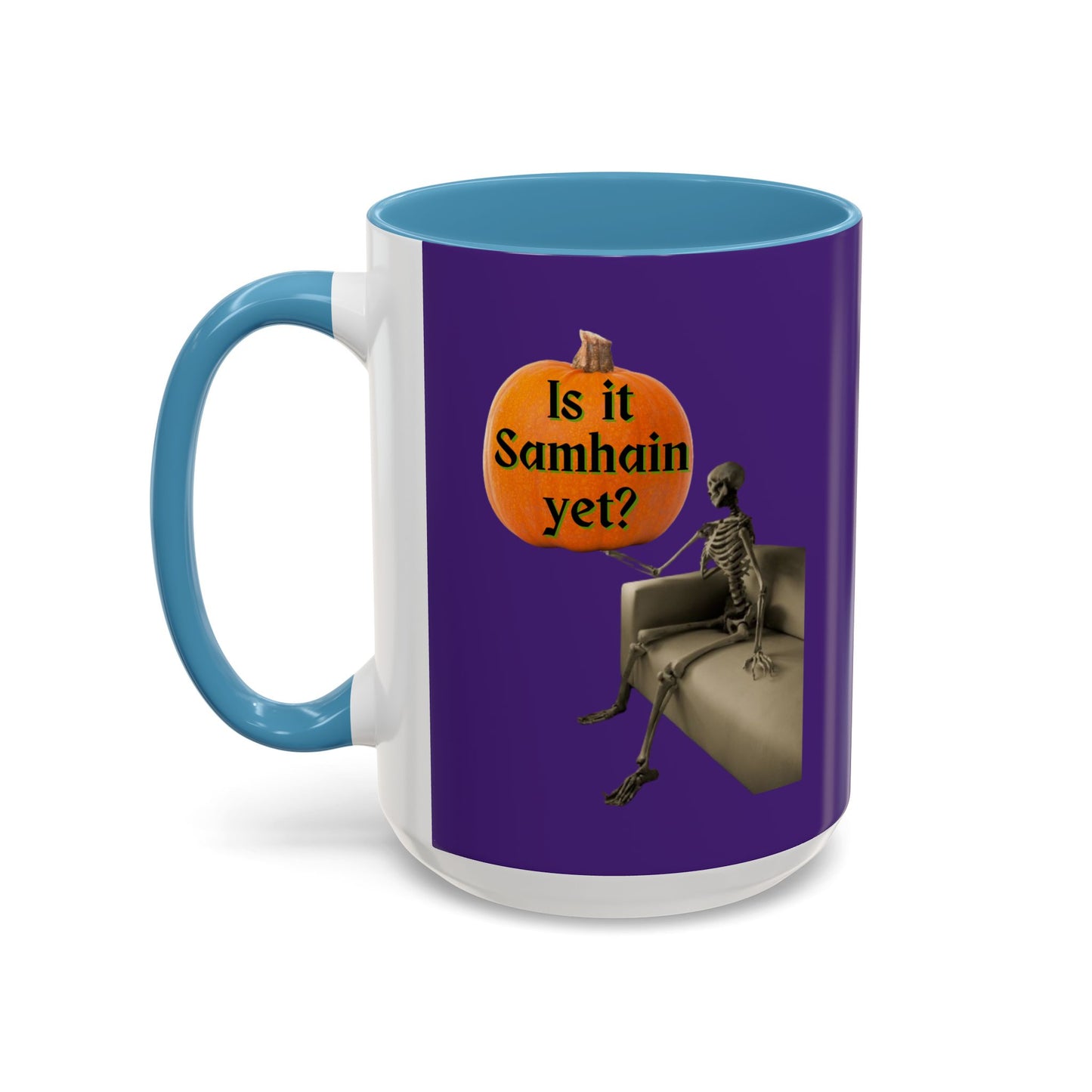 Is it Samhain yet? Skeleton's Pumpkin Purple Accent Mug by CreepyCrafts.boo