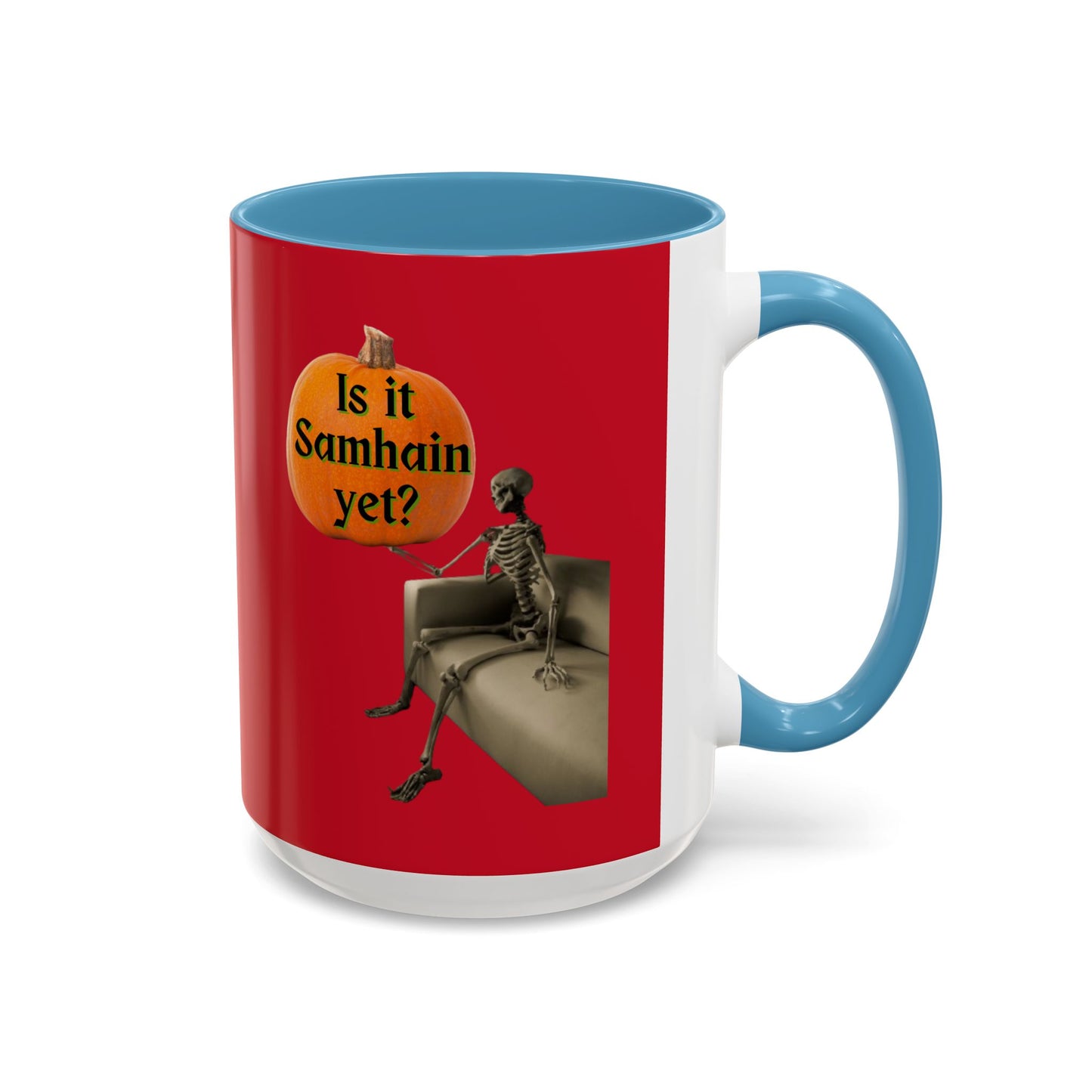 Is it Samhain yet? Skeleton's Pumpkin Red Accent Mug by CreepyCrafts.boo