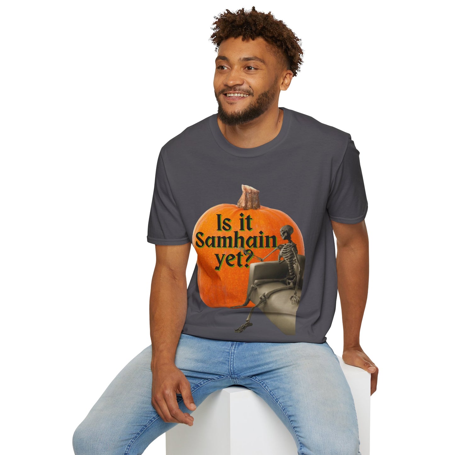 Is It Samhain Yet? Skeleton's Giant Pumpkin Dark colors Unisex T-Shirt by CreepyCrafts.boo